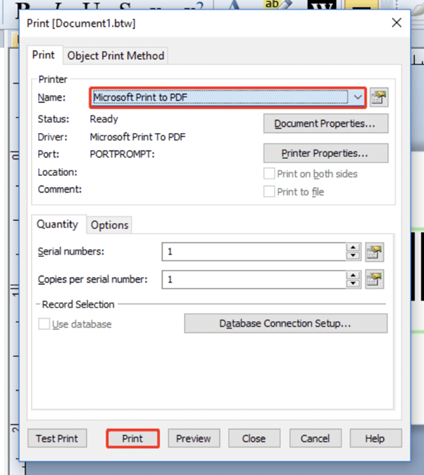 BarTender Print to PDF